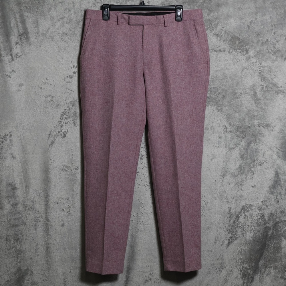 Moss Bros Pants Mens 34x30 Pink Wool Blend Herringbone Morning Trousers Dress